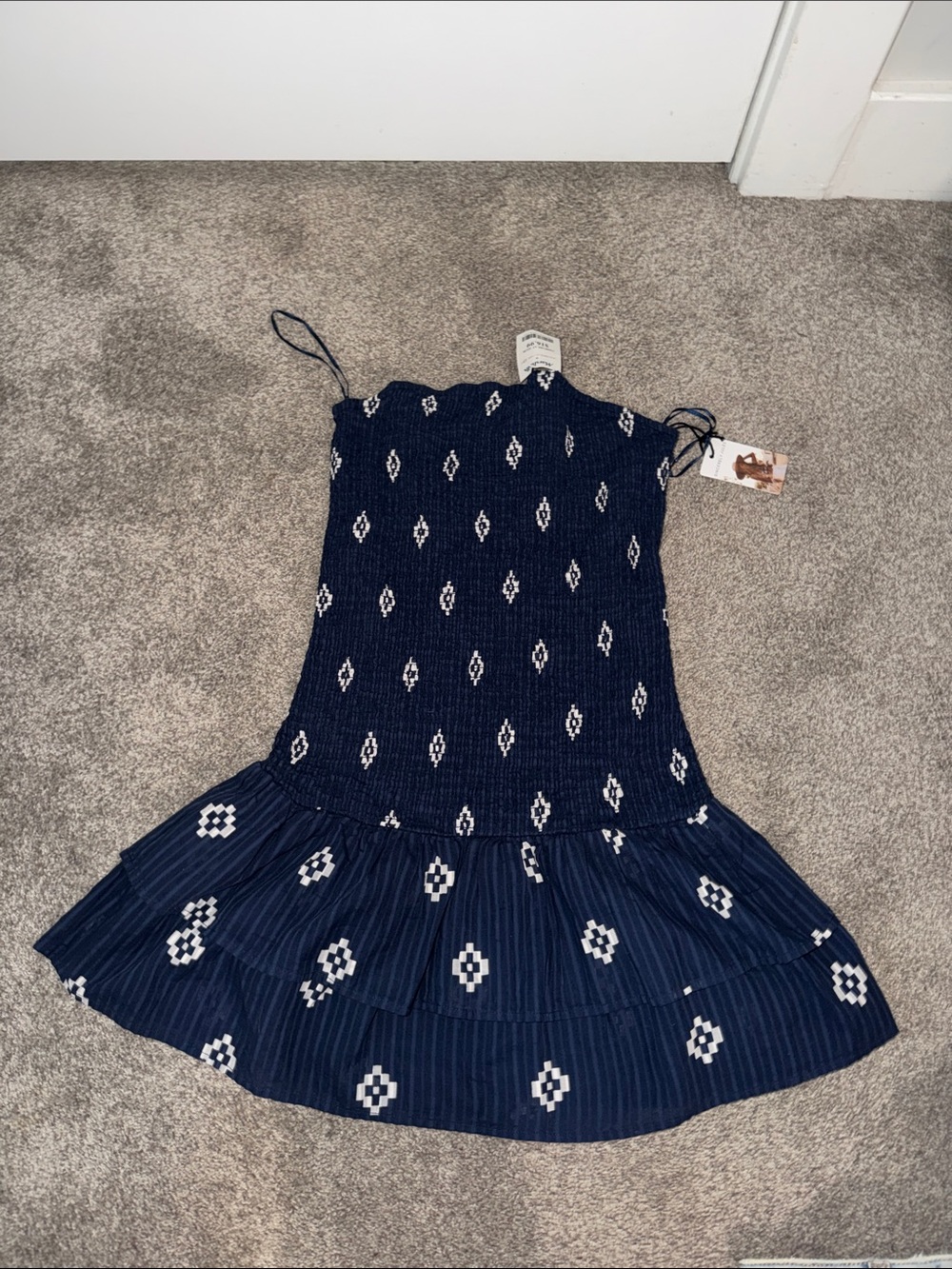 Sincerely Jules Navy Blue Smocked Tiered Western style Sundress